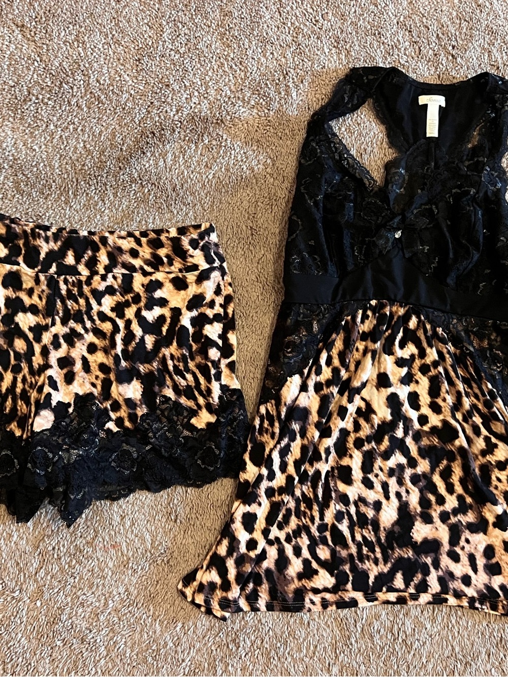 Soma Leopard Print Chemise & Lace Shorts Set - Black & Tan